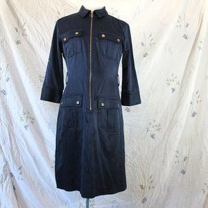 Sharagano Navy Blue Shirt Dress Exposed Zip Size 6